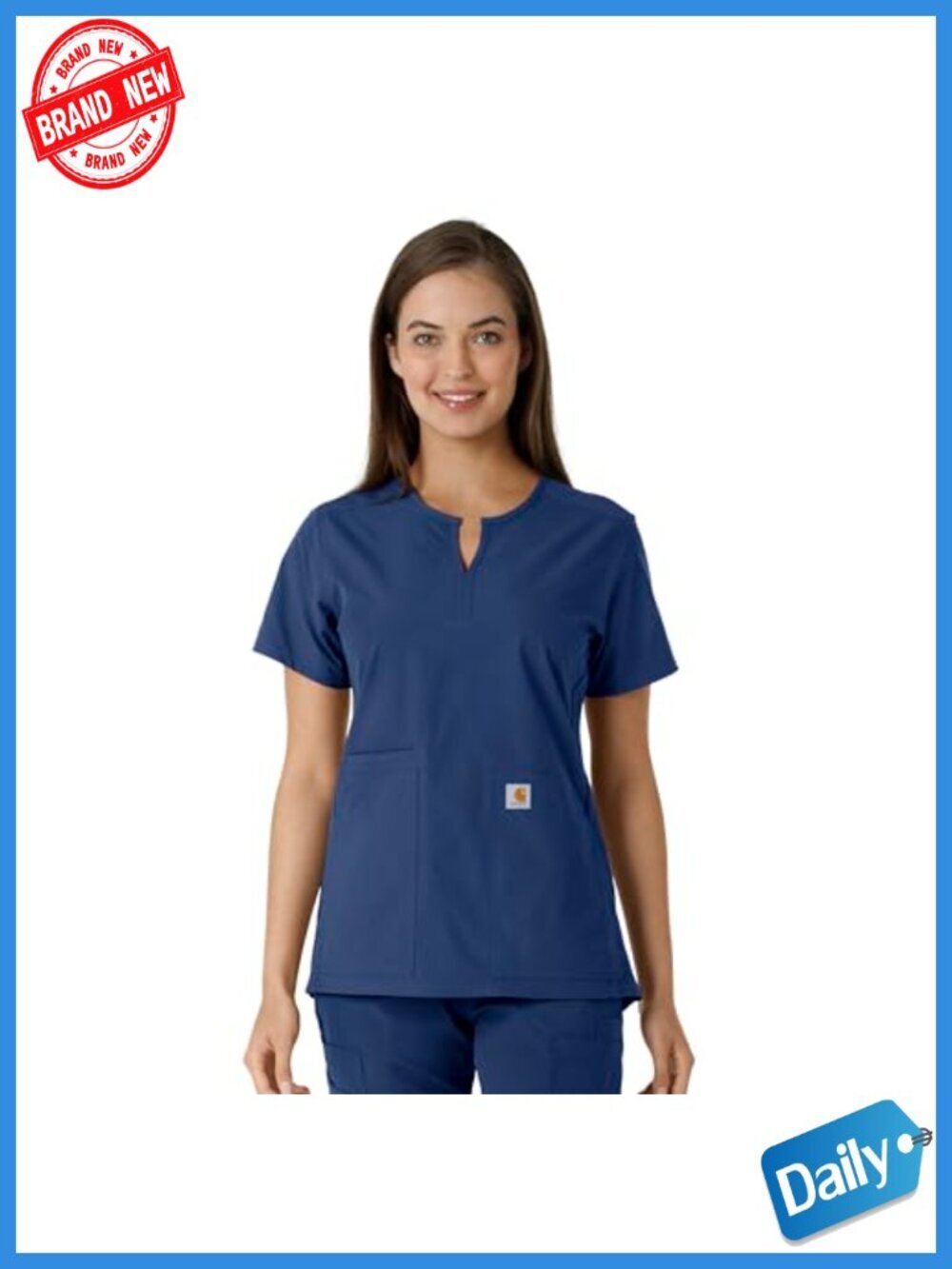 Carhartt Women's Modern Fit Notch Neck Scrub Top, Recycled Polyester, Short